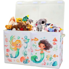 Decalsweet Storage Box with Lid for Children, Large Foldable Oxford Toy Box with Handle for Girls, Waterproof, Robust Toy Storage in Children's Room, 65 x 30 x 40 cm (Mermaid)