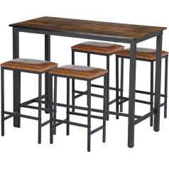 Buybyroom Bāra galds ar 4 bāra krēsliem, koka pusdienu galda krēsls ar polsterētu bāra galda komplektu, virtuves galds, pusdienu komplekts, industriālais dizains ēdamistabai, dzīvojamā istaba