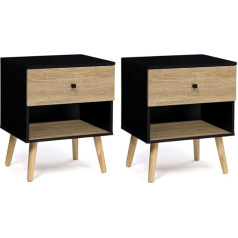 Idmarket - Set mit 2 Nachttischen Emmie 1 skandinavische Schublade Holz und Schwarz