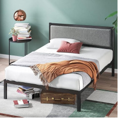 Zinus Korey 35.6 cm Steel Platform Bed Frame with Padded Headboard and Wooden Slatted Base / Mattress Base / No Box Spring Required / Bed-in-a-Box / Quick Easy Assembly / 80 x 190 cm