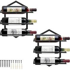 Giyiprpi 2 x metalinis sieninis vyno laikiklio stovas, vyno taurės laikiklis, pakabinamas 3 butelių organizatorius, vyno stovas, raudono vyno stovas namams, virtuvei, barui, ekrano apdailai