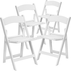 Flash Furniture Hercules Folding Chair - Folding Chair for Guests or Events up to 500 kg Load Capacity - Easy Care Kitchen Chair with Removable Seat Pad - Set of 4 - White