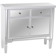 DRW Entrance table with 2 drawers and 2 doors made of wood, white and mirror 90 x 30 x 80 cm, 90 x 30 x 80 cm