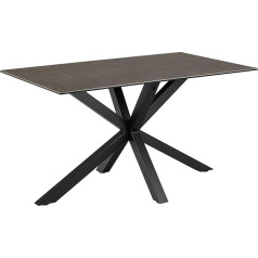 Ac Design Furniture Heather Rectangular Dining Table for 4 Seater, Black Table Top and Metal Cross Frame, Kitchen Table with Ceramic Top, Scratch-Resistant, W: 135 x H: 75.5 x D: 80 cm