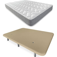 Duérmete Online DUÉRMETE ONLINE BEIGE FULL BED WITH REVERSIBLE Viscotec Mattress + Reinforced Padded Base 6 Legs Wooden 90 x 190 cm