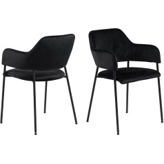 Ac Design Furniture Lisette ēdamistabas krēsli ar atzveltni, 2 komplekti, polsterēts pusdienu krēsls, melns polsterēts auduma sēdeklis ar melnām metāla kājām, mājas biroja darba galda krēsls bez riteņiem