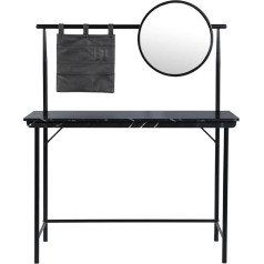 Furniturer Moderns elegants taisnstūra formas metāla rāmja spogulis, apaļš noņemams tualetes galdiņš ar glabāšanas maisiņu melns
