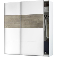 Habitdesign ARM182A Aikos Bīdāmo durvju skapis guļamistabai vai istabai - Mākslīgā baltā un Aļaskas ozola krāsā - Izmēri: 180 cm (garums) x 200 cm (augstums) x 60 cm (dziļums).