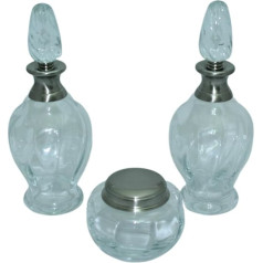 DRW Medidas Botella Dressing Table Set Smooth and Silver-Coloured Glass Silver 27 x 7 cm