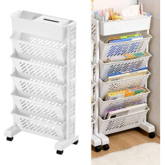 BestAlice Mobile Bookcase with Wheels, Bookcase for Storing Books, Removable, Movable, Unique Bookcase, Rotating, Removable, Rolling (6 Layers)