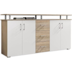 Avanti Trendstore Stella Trading Highboard with Shelf in Sonoma Oak Look, White, Modern Living Room Cabinet with Drawers and Lots of Storage Space for Your Living Area, 178 x 90 x 38 cm (W x H x D)