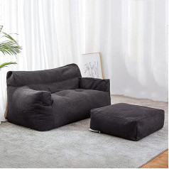 OMKUOSYA Double Bean Bag lazy dīvāns ar kāju paliktni (tikai pārvalks, bez pildījuma), izturīgs komforta atpūtas krēsls, augstas muguras pupiņu maisu dīvāns pieaugušajiem un bērniem, iekštelpās ārā