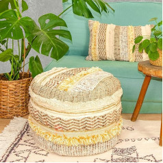 Mandala Life Art Moroccan Stool - Mix of Pure Wool and Cotton - Filler Not Included - 35 x 45 cm - Round Stool Ottoman Handmade Patchwork with Handmade Pouf Pouffe