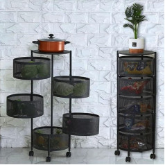 Mosegor 5 sluoksnių virtuvės stovas, besisukantis 360° kampu, besisukantis laikymo stovas Vaisių ir daržovių laikymo stovas Vežimėlis ant ratų su tuščiaviduriais tinkliniais krepšiais