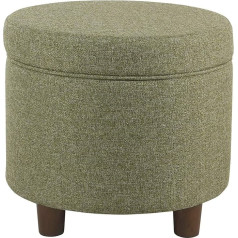 Homepop Home Decor | Padded Round Storage Ottoman | Ottoman with Storage Space for Living Room and Bedroom, Green Tweed