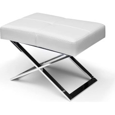 Neuerraum Bauhaus Footstool, Side Stool, Seat Stool, X-Foot Polished Stainless Steel Image in (Genuine) Leather, White