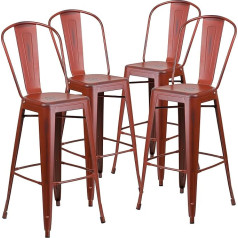 Flash Furniture Коммерческое качество Комплект из 4 металлических барных стульев высотой 30 дюймов со спинкой Келли Красный Комплект из 4