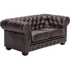 Woodkings ® Chesterfield Sofa 2-Seater Genuine Leather Couch Office Sofa Upholstered Furniture 2 Piece Antique Unique Men's Room English Leather Sofa Style Sofa Club Sofa (Antique Brown)