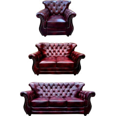 Casa Padrino Luksusa Česterfīldas īstas ādas viesistabas komplekts Bordo sarkans/brūns/sudrabs - 2 ādas dīvāni un 1 ādas krēsls - Česterfīldas mēbeles - Viesistabas mēbeles