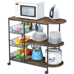 Zzbiqs Kitchen Shelf Standing with Metal Basket Kitchen Shelf Standing on 4 Wheels Trolley Kitchen Serving Trolley Wood with 3 Shelves 83 x 84 x 37 cm (Dirty Panel)