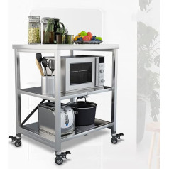 Lxsehn Serving Trolley, Kitchen Trolley, 3-Tier All-Purpose Trolley, Parking Brake, Shelf, Stainless Steel Trolley with Wheels for Kitchen, Office, Laundry Room (Size : 60 x 45 x 80 cm)