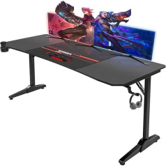 Devoko Gaiming Table 180 cm Gaming Desk Gamer Computer Desk Ergonomic PC Table with Cable Storage Box, Drink Holder and Headphone Holder Taped (Black, 180 x 70 x 75 cm)