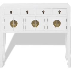 Festnight Masīvkoka bufete Highboard konsoles galds Sānu skapītis ķīniešu stilā ar 4 atvilktnēm un 3 skapīšiem 95 x 24 x 91 cm Balts