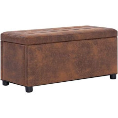 Tidyard Ottoman with Storage Space 87.5 cm Brown Suede Look with Stool Seat Cube Storage Box Stool Chest Bench