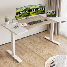 Ocgreen Elektrinis reguliuojamo aukščio stovimas stalas, jungiamoji lenta, namų biuras, stovimas kompiuterio stalas, ergonomiškas stalas (ąžuolas, 160 x 76 cm)