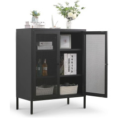 Mein-Regal Metal Highboard Mesh and Mesh Doors Black Industrial Style Chest of Drawers Furniture for Living Room, Hallway, Dining Room, Bedroom, Office, L x W x H 80 x 40 x 100 cm