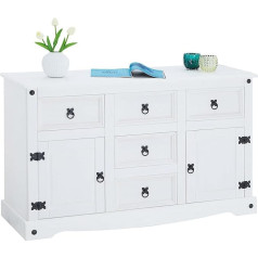 Caro-Möbel Rural Mexico Sideboard Country House Style Solid Pine Sideboard White Varnished 5 Drawers and 2 Doors