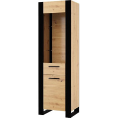 Bim Furniture Nuka E Stikla vitrīna 188 cm Plaukti Skapji Mēbeles Sānu vitrīna Grāmatu skapis Black Artisan Oak