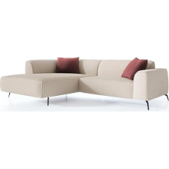 Newroom Sofa Couch Set Corner Sofa Left Couch Beige – Stylish Comfortable with Cord Fabric – Metal Feet Black – (W x H x D) 295 x 78 x 180 cm