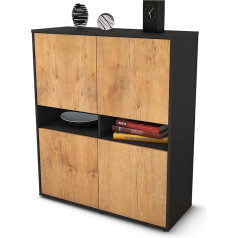 Stil.zeit Innocenza Highboard - matēts antracīta korpuss - ozolkoka fasādes dizains (92 x 108 x 35 cm) - Push-to-Open tehnoloģija un augstas kvalitātes gludas sliedes - ražots Vācijā