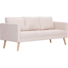 Vidaxl Sofa 3-Seater with Back Cushion Seat Cushion Upholstered Sofa Lounge Sofa Couch Lounge Fabric Sofa Seat Furniture Living Room Fabric Wooden Frame Cream White