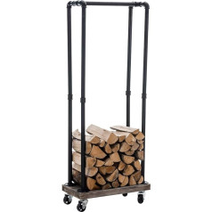 CLP Forks Metal Firewood Stand with Wheels, Approx. 60 x 30 cm, Height Approx. 150 cm, Colour: Black