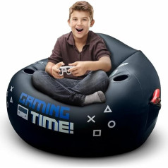 Franfusion Piepūšamais spēļu krēsls bērniem un pusaudžiem ar krūzes turētāju un sānu kabatu - videospēļu krēsli lieliski piemēroti spēļu istabas dekoram - piepūšamās mēbeles spēlētājiem Black Bean Bag in