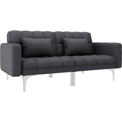 Vidaxl Sofa Bed with 2 Cushions Sofa Guest Sofa Bed Sofa Bed Sofa Bed Couch Upholstered Sofa Guest Bed Dark Grey Fabric