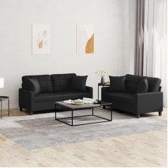 JUNZAI 3201368 2-Piece Sofa Set with Cushion Black Faux Leather Sofa with Relaxation Function Couch Set Living Room Sofa Couch Sofa Set