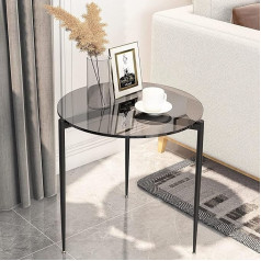 Artloge Round Glass Coffee Table Living Room Table: Nordic Minimalist Tempered Glass Sofa Table - Modern Side Table for Home, Living Room, Patio, Garden - 50 cm × 50 cm × 50 cm Grey