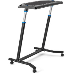 Cxwxc Roller Trainer Table with Lockable Wheels, Height Adjustment, Roller Trainer Desk with Non-Slip Rubberised Work Surface, 2 Cut-Outs for Tablet or Smartphone, 2 Drink Holders