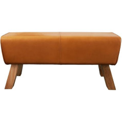 Riess Ambiente Turnbuck Designer Bench 100 cm Cognac Genuine Leather Mango Wood Retro Stool Leather Stool with Wooden Legs Sprinbock Stool Wardrobe Bench