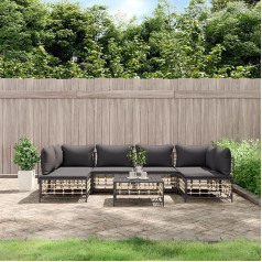 Whopbxgad Dzīvojamās istabas mēbeļu komplekti, dīvānu komplekti viesistabai, dīvānu gulta, 7-TLG. Garten-Lounge-Set mit Kissen Anthrazit Poly Rattanmodular Sofa,modular Couch,Outdoor Patio Furniture,