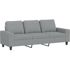 Vidaxl Sofa 3-Seater, Lounge Sofa Couch with Armrests Back Cushion, Living Room Sofa Design Sofa with Metal Frame, Seating Furniture Three Seater, Light Grey Fabric