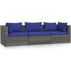 Tidyard 3-Seater Sofa Garden Sofa with Cushion Grey Poly Rattan Sofa Bed Sofa Bed Upholstered Sofa Lounge Sofa Couch Set Sofa Bed Seat Furniture Sofa Bed Guest Sofa Couch with Cushion