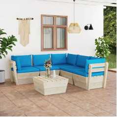 Camerina 6-Piece Garden Sofa Set Made of Pallets with Cushion Spruce Wood Living Room Couch Corner Sofa Small