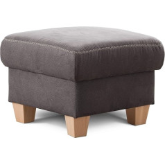 Cavadore Wisconsin Stool / Sofa Stool / Footstool with Storage Space in Country House Style / Wooden Feet in Beech / Microfibre / Size: 58 x 45 x 58 cm (W x H x D) / Colour: Dark Grey