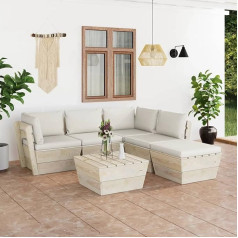 Barash 6-Piece Garden Sofa Set Made of Pallets with Cushion Spruce Wood Living Room Couch Corner Sofa Small