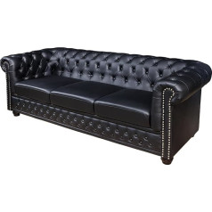 Riess Ambiente riess-ambiente.de Chesterfield 3 Seater Sofa 205 cm Black Faux Leather Rivet Trim Spring Core