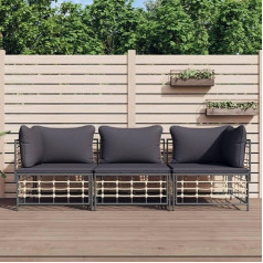 Whopbxgad Svetainės baldų komplektai, svetainės baldų komplektai, sofa lova, 3-TLG. Garten-Lounge-Set mit Kissen Anthrazit Poly Rattanmodular Sofa,Modular Couch,Outdoor Patio Furniture,